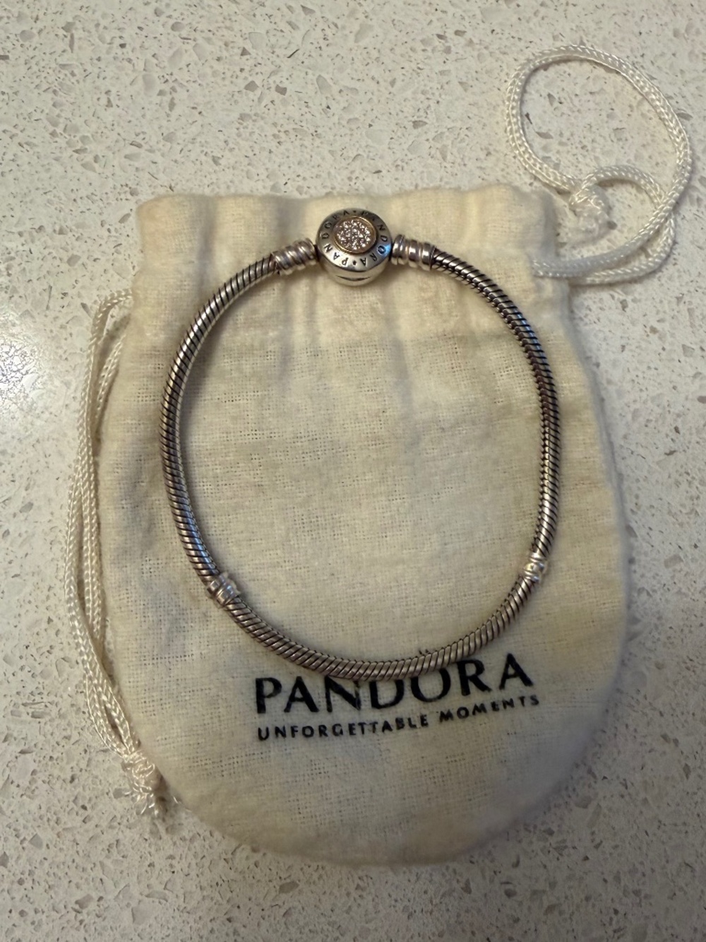 Pandora Signature Snake Bracelet with solid 14k gold and cz - 19cm length - Picture 12 of 12